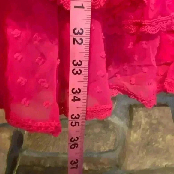 Allison Women's Mini Dress Hot Pink Swiss dot long sleeve ruffles sheer large - Picture 10 of 16